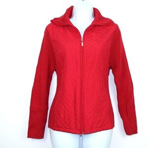 Croft & Barrow Red full zip ribbed sweater Jacket Women's Size PL